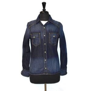 B0 NEW RAG & BONE Kensington Blue Denim Full Snap Button Shirt W1A28K605 Size XS